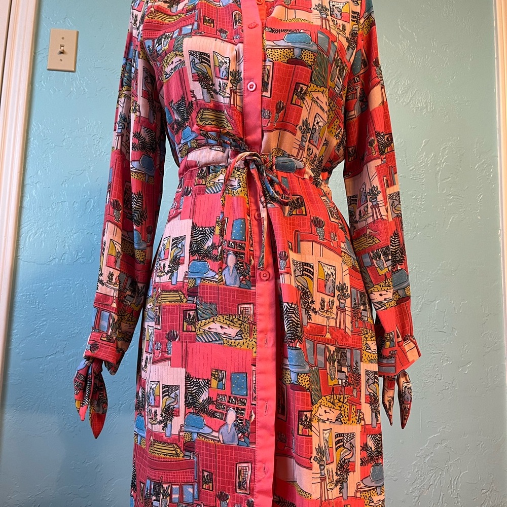 Yumi Colorful Graphic Print Button-Up Dress